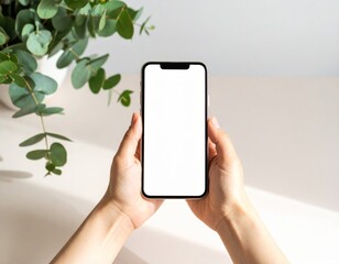 Hands Holding Smartphone with Blank White Screen. Minimalist Mockup for App, Website, & Digital Content Display