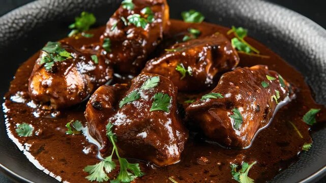 A tantalizing chicken curry with a rich, flavorful sauce. Garnished with fresh herbs and ready to serve.