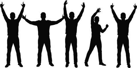 Silhouette of human figures in dynamic poses, black and white vector illustration, isolated design for creative, cad drawing concepts