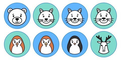Cute arctic animal icons polar bear penguin