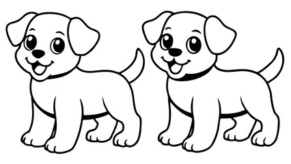 Two cartoon puppies standing side by side with happy expressions  