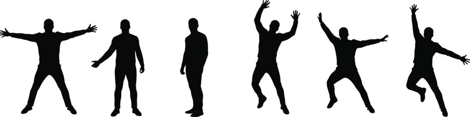 Silhouettes in various action poses, expressive body movements, creative figure design, graphic layout, cad drawing flat vector illustration artwork