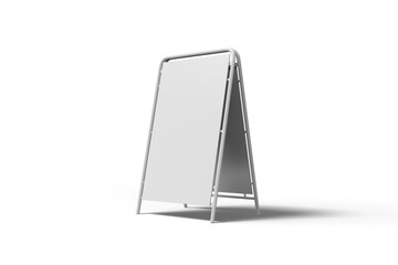 Low Angle View of Blank Metal Standing Poster, 3D Illustration