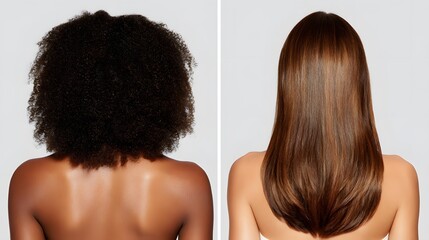 Comparison of curly and straight hair textures.