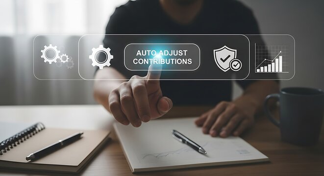 Person touching digital interface auto adjust contributions