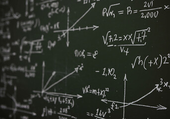 Dive into advanced math concepts scrawled on a chalkboard ideal for education, science, research, or study aids offering a glimpse into complex equations