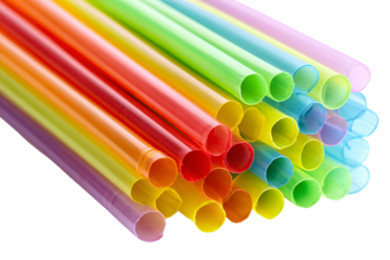 Rainbow colored plastic drinking straws close up