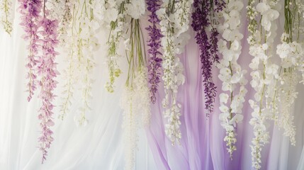 Elegant Floral Backdrop: Purple and White Hanging Flowers