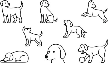 Various Dog Poses Line Art Collection puppy canine