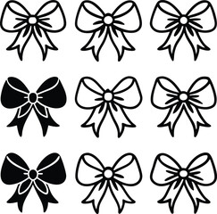 A decorative set of holiday gift bows with ribbons, perfect for illustration, design, or collection