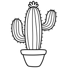 Hand drawn cartoon illustration outline of a potted cactus 