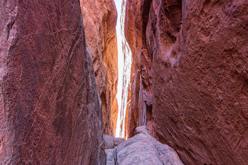 Pathway between the sandstone fin formations at Arches National Park.