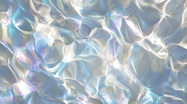 Iridescent Water Reflections: Captivating textures and fluid forms of shimmering water, illuminated by ethereal light, evoke a sense of calm and beauty.