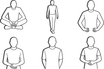 Six Simple Line Art Human Poses and Silhouettes figure