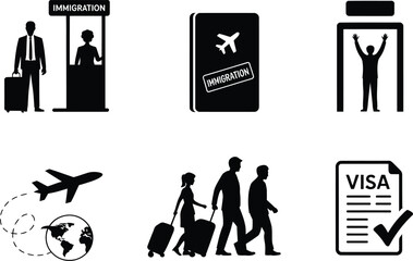 Immigration and Travel Icons Black Silhouette Collection