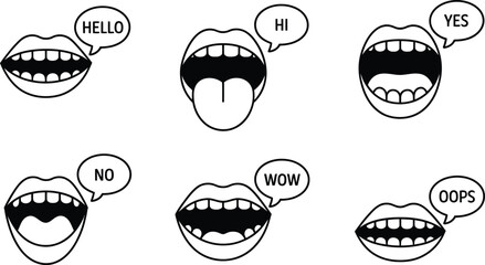 Mouths speaking various words lips talking
