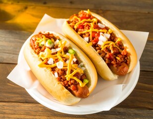 Two chili dogs on a plate