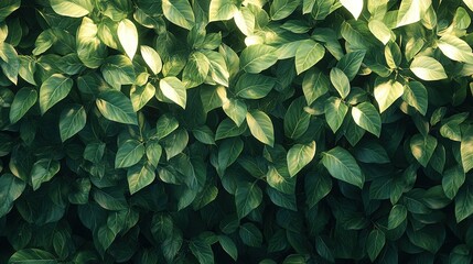 Lush Green Foliage: Dense Leaf Texture with Natural Light and Shadows