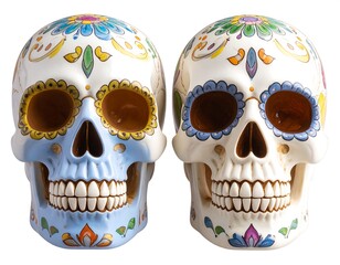 Two colorful decorative skulls