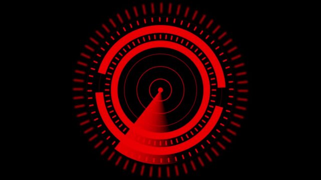 High-tech radar scanner for flight coordinates between countries and continents. Futuristic radar screen interface with blue digital grid and scanning beam, high-tech sonar display with red blip .