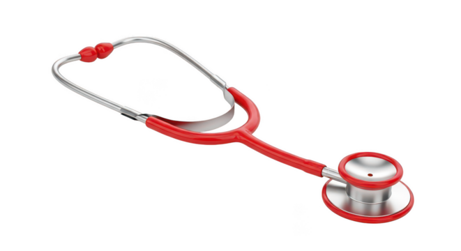 Red stethoscope medical equipment isolated on transparent background