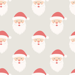 Seamless pattern of Santa Claus faces, Christmas background
