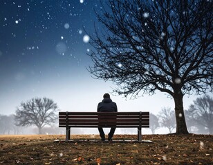 bench in the park with man depicting loneliness sadness depression loss and grief