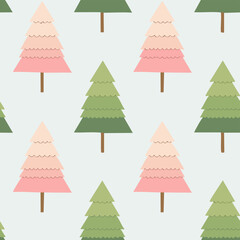 Seamless pattern of green Christmas trees, festive background