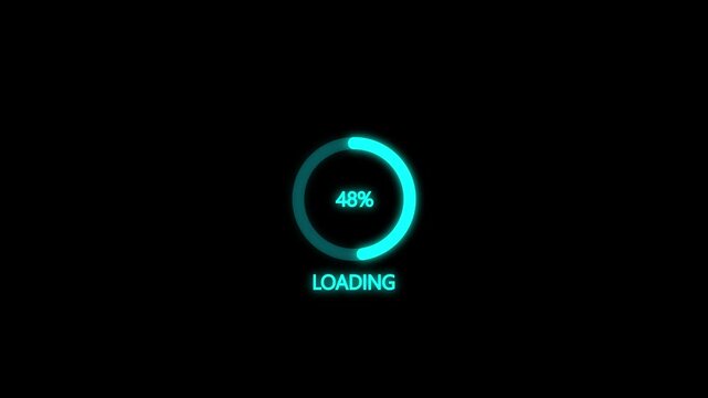 Loading process line. black progress loading circle on black background. loading animation by glitch effect.