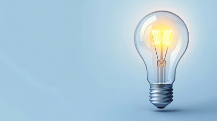Bright Light Bulb Glowing on Blue Background for Creative Concepts