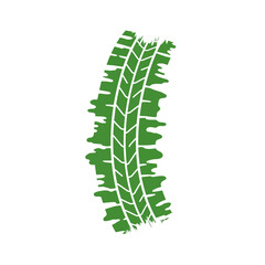 Bold green tire track graphic representing off-road adventure and environmental travel on a clear white background.