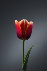Vibrant red and orange tulip in full bloom with a touch of white, perfect for spring projects