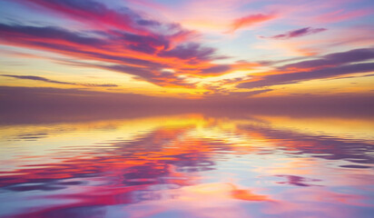 Fototapeta premium Stunning sunset reflection over calm water creates a tranquil, vibrant scene of nature's beauty
