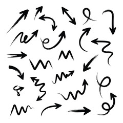 Vector art of a collection of handdrawn arrows in various styles and directions
