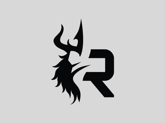 Naklejka premium Bold and powerful construction logo featuring a mythical god figure symbolizing strength, authority, and craftsmanship. The design includes a stylized deity holding r