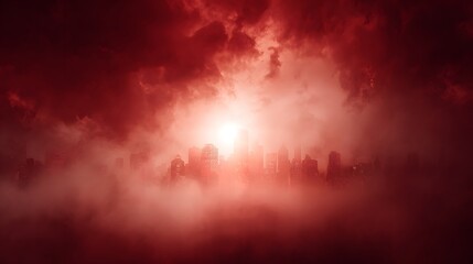Naklejka premium A city shrouded in a crimson haze.