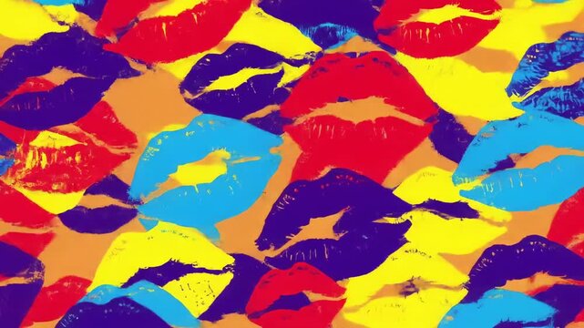 Abstract pattern of colorful lip prints