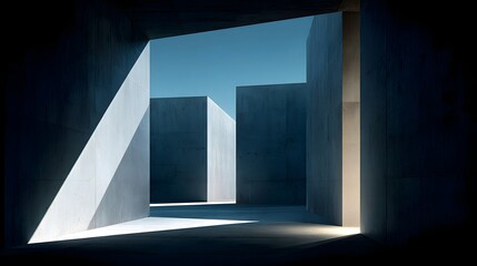 Fototapeta premium Abstract concrete architectural space with strong shadows.