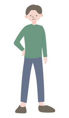 Young Man Standing – Casual Outfit with Hand on Hip, Flat Illustration-4