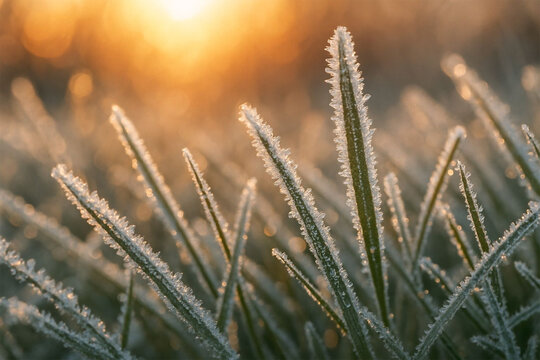 Close up of soft feathery grass seed heads with warm golden sunlight shining through