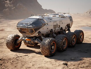 Futuristic Mars Rover on Rocky Terrain