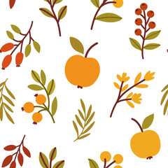 Autumn Botanical Pattern with Berries and Fruits 