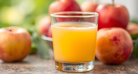 apple juice and apples blurred background
