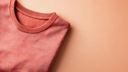 Folded, muted rust-colored sweatshirt.