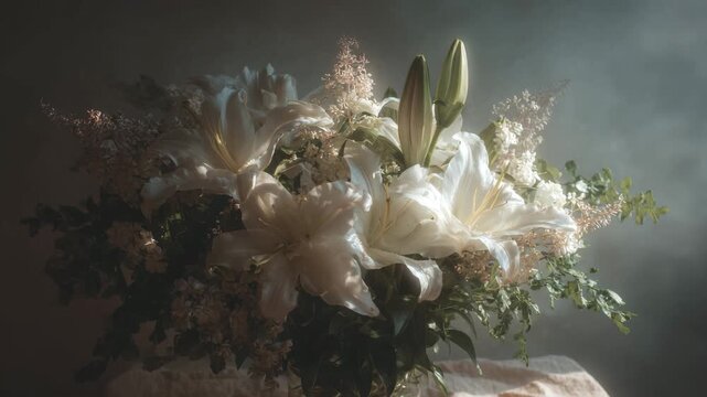 pink and white flowers, pink magnolia flowers, bouquet, lily