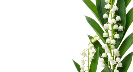 Lily of the valley floral border with green leaves isolated PNG with Transparent Background