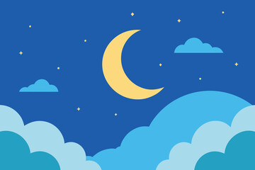 Fototapeta premium moon and stars illustration landscape blue cloud