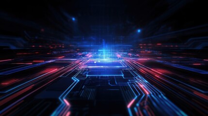 Futuristic Technology Background with Neon Lights and Circuit Patterns