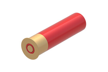 One cartridge for shotgun isolated on white background. Shell for carbine. Bullet for skeet shooting. 3d render