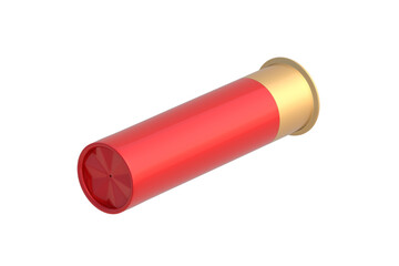 Cartridge for shotgun isolated on white background. Shell for carbine. Bullet for skeet shooting. 3d render